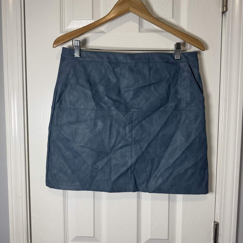 SHINE STAR Faux Leather Mini Skirt Size XL Gray Slate Blue Lined Back Zipper NWT